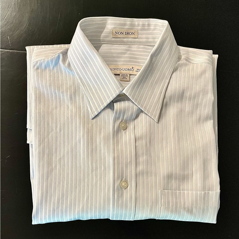Pronto Uomo Men’s Shirt 16-1/2 34 / 35 Button Up Long Sleeve No Iron